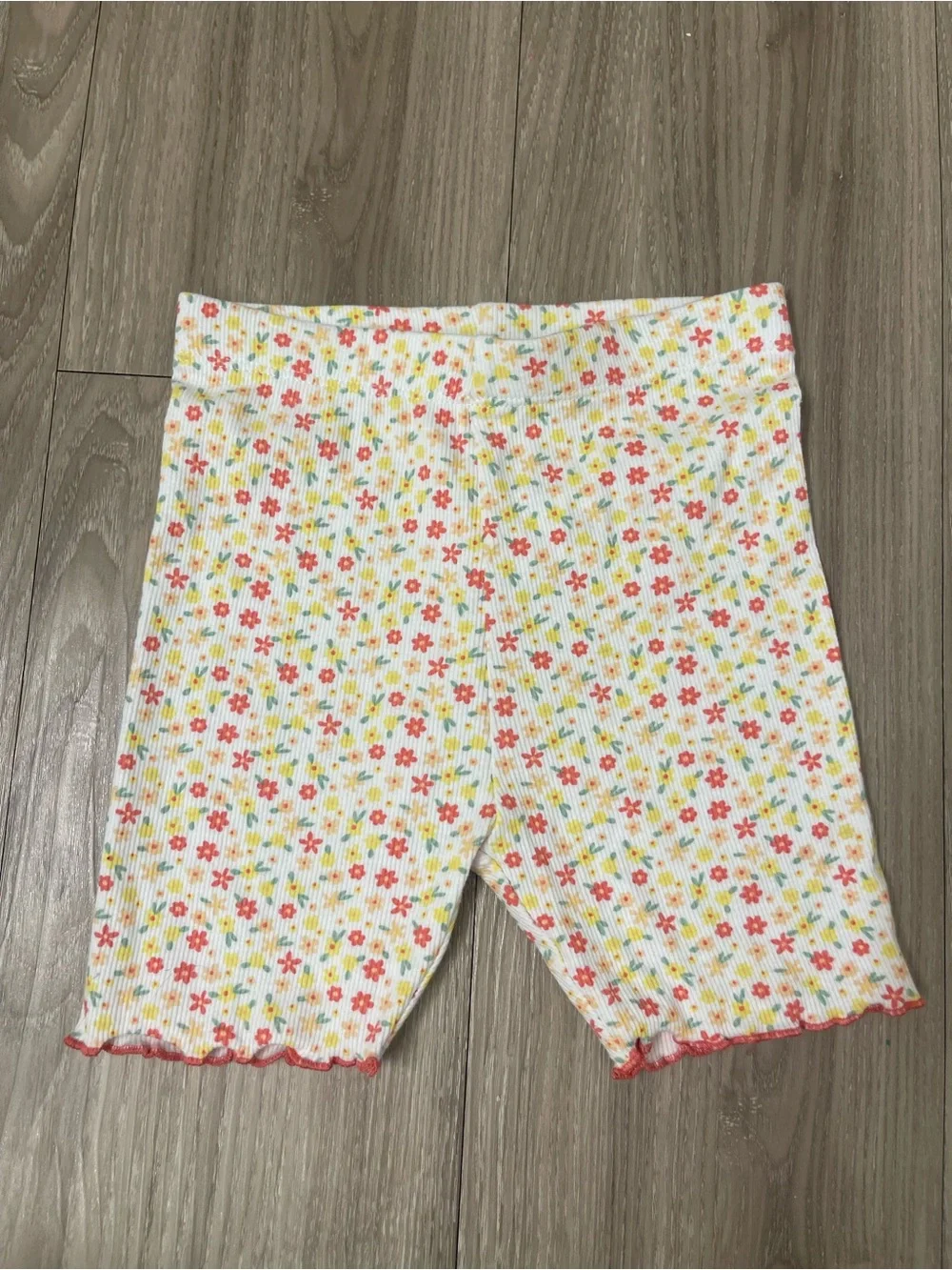 Girls Floral Ribbed Bike Shorts — White with Orange & Yellow Flowers